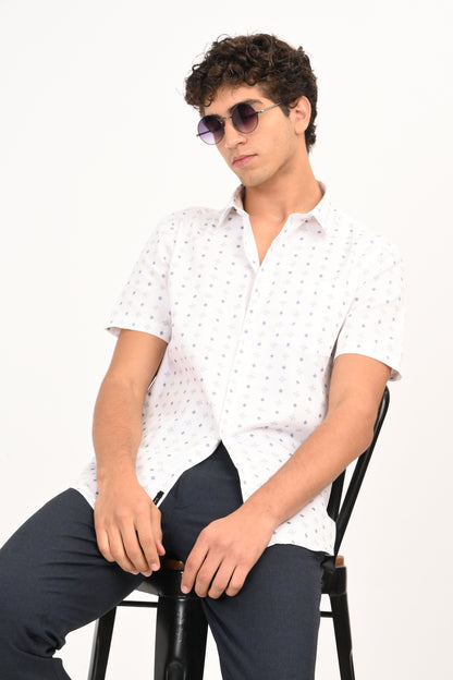 White Microprint Half Sleeve Casual Shirt - IVYN