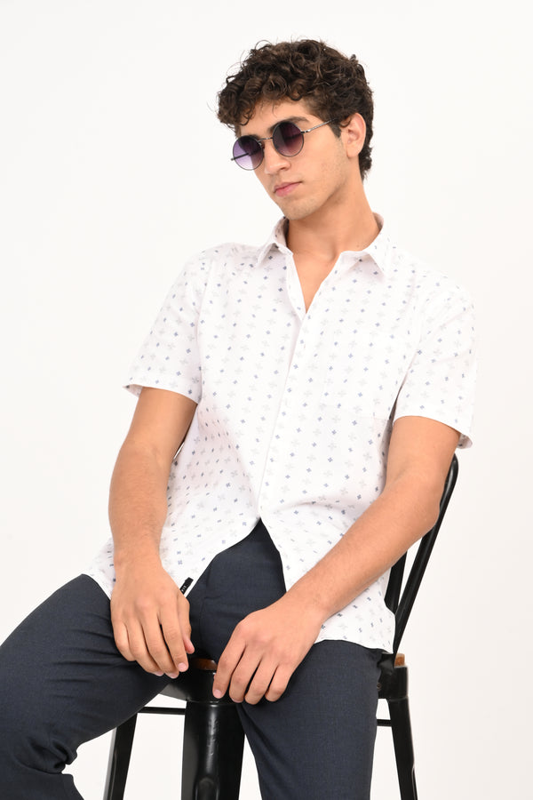 White Microprint Half Sleeve Casual Shirt (image 2)