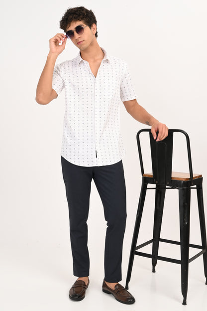 White Microprint Half Sleeve Casual Shirt - IVYN