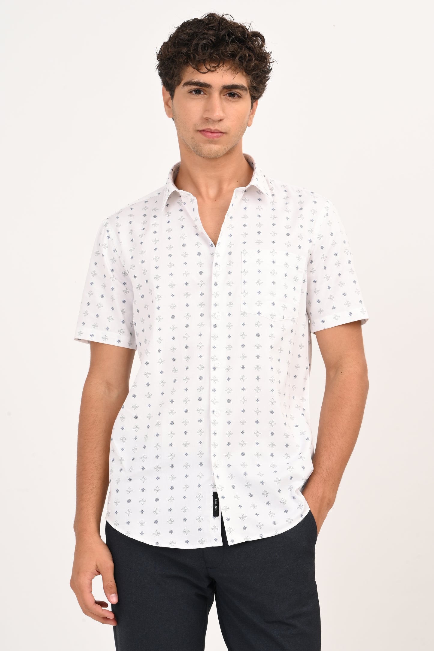 White Microprint Half Sleeve Casual Shirt