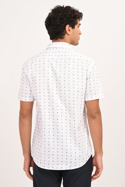 White Microprint Half Sleeve Casual Shirt - IVYN