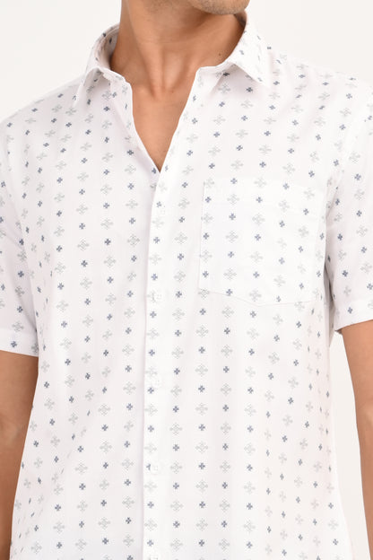 White Microprint Half Sleeve Casual Shirt - IVYN