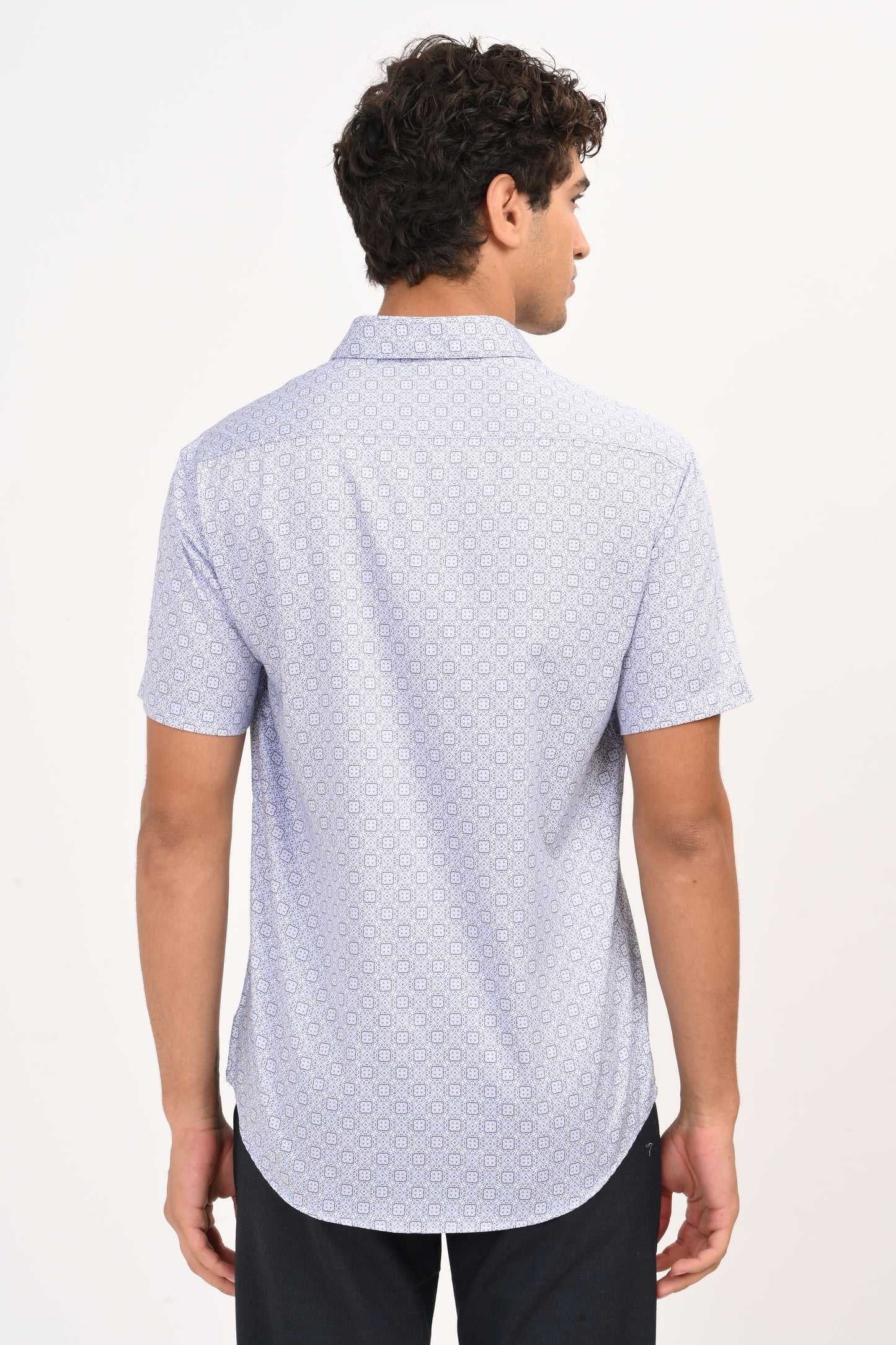 Light Blue Geometric Microprint Half Sleeve Casual Shirt