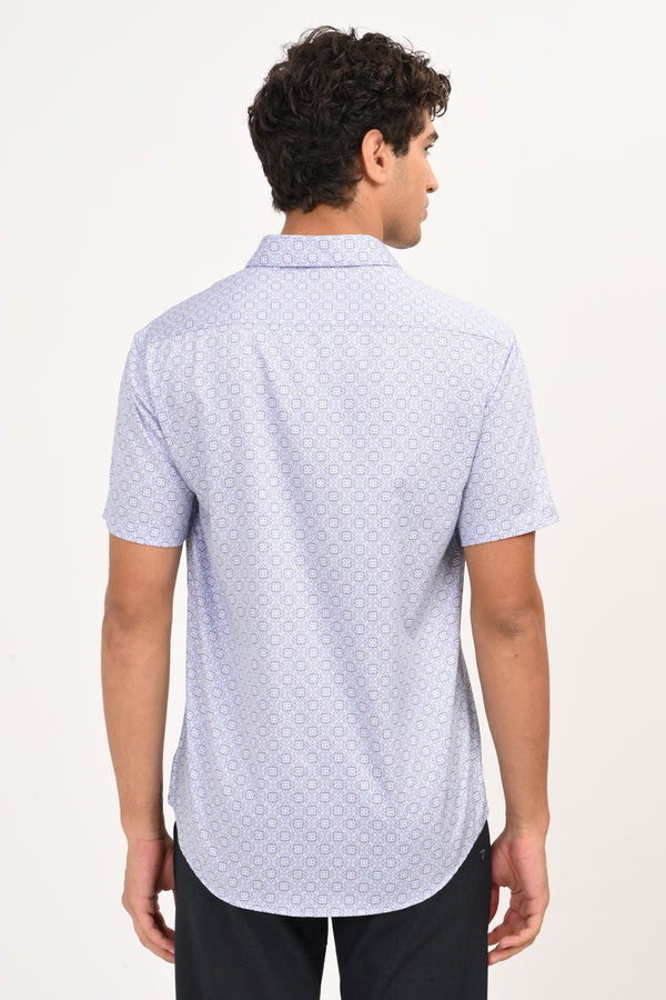 Light Blue Geometric Microprint Half Sleeve Casual Shirt — view 3