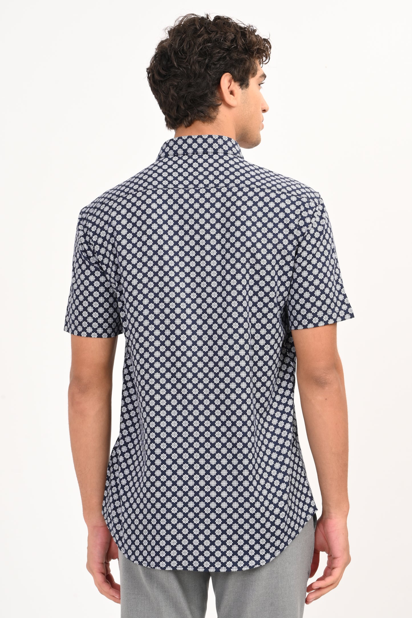 Navy Star Print Half Sleeve Casual Shirt