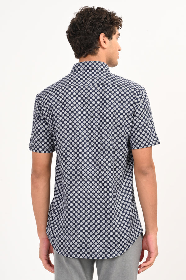 Navy Star Print Half Sleeve Casual Shirt — view 4