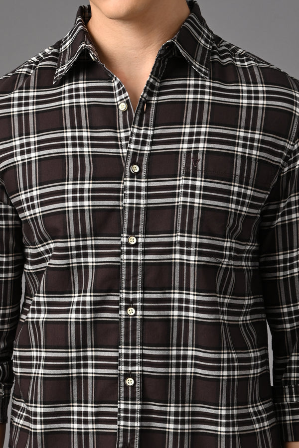 Checked Cotton Casual Shirt - Dark Brown alternate view