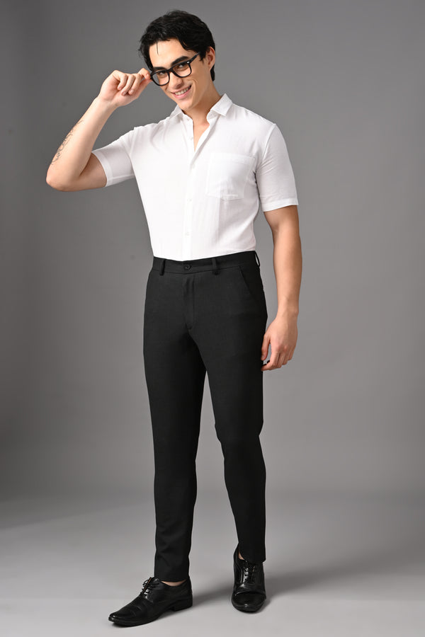 Ankle-Fit Stretch Trouser - Mélange Charcoal Black