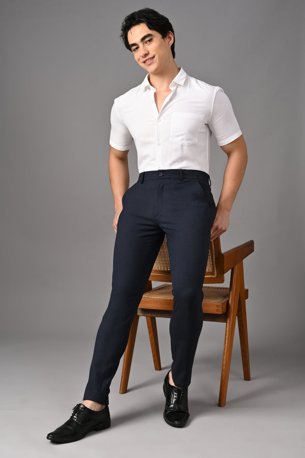 Ankle-Fit Stretch Trouser - Melange Blue