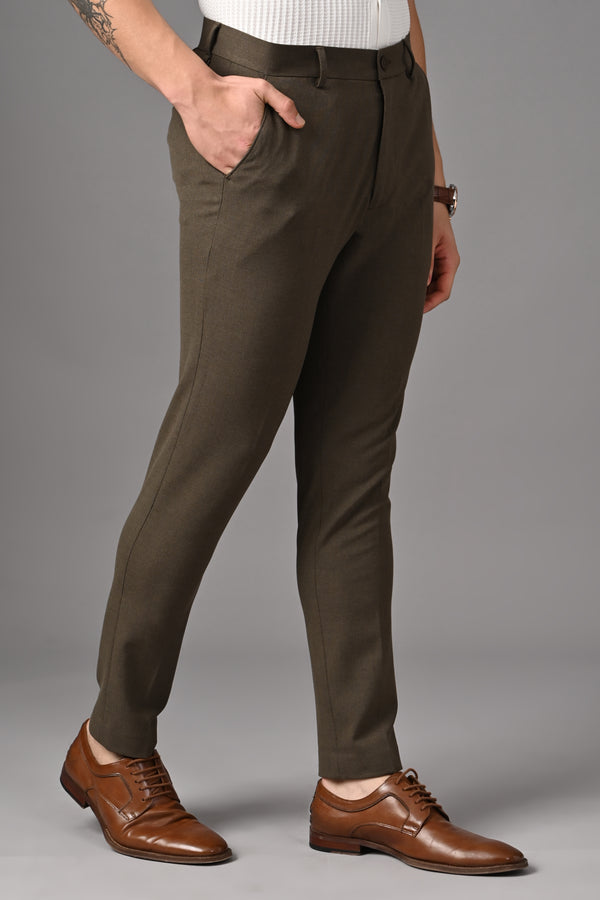 Ankle-Fit Stretch Trouser - Mélange Brown (image 1)