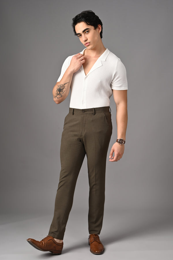 Ankle-Fit Stretch Trouser - Mélange Brown