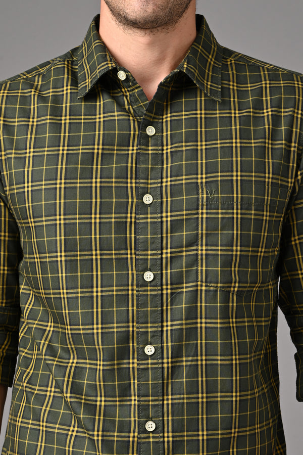 Checked Cotton Casual Shirt - olive green alternate view