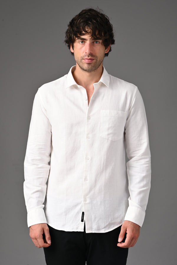 Linen Full Sleeves Shirt - Ivory White alternate view
