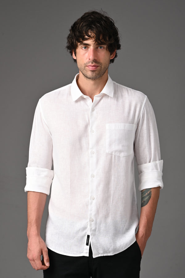 Linen Full Sleeves Shirt - Pure White alternate view