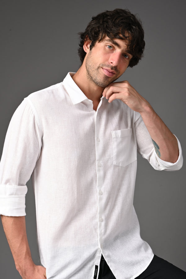Linen Full Sleeves Shirt - Pure White