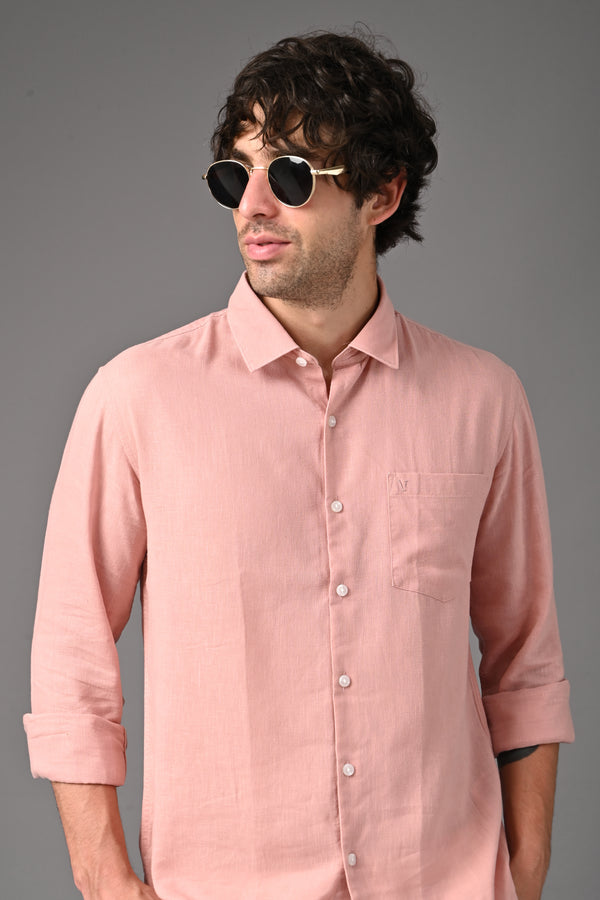 Linen Full Sleeves Shirt - Peach Pink