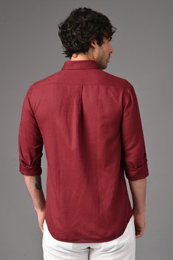 Linen Full Sleeves Shirt - Maroon alternate view