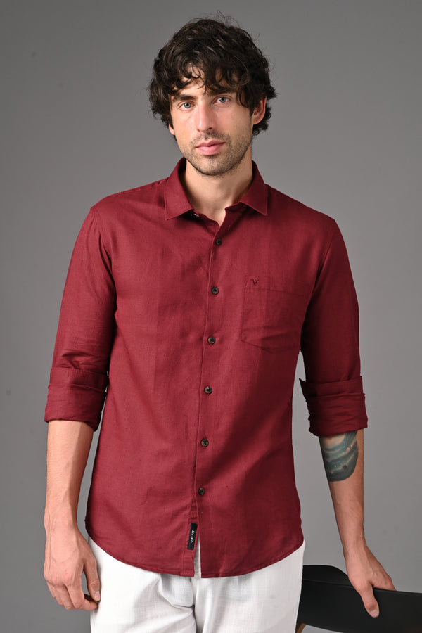 Linen Full Sleeves Shirt - Maroon