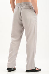 Oasis Linen-Blend Drawstring Trousers — Dove Grey - IVYN
