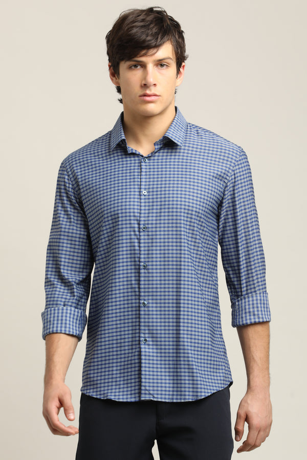 Navy Blue Micro-Check Shirt — view 3