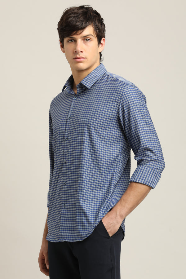 Navy Blue Micro-Check Shirt
