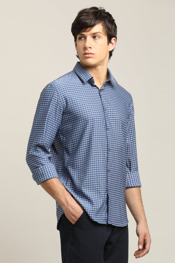 Navy Blue Micro-Check Shirt — view 4