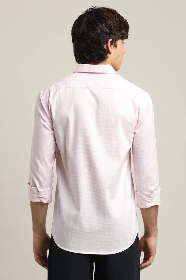 Cotton Stretch Checkered Shirt - Blush Pink — view 5