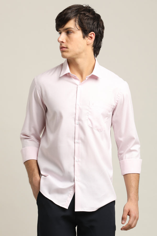 Cotton Stretch Checkered Shirt - Blush Pink — view 3