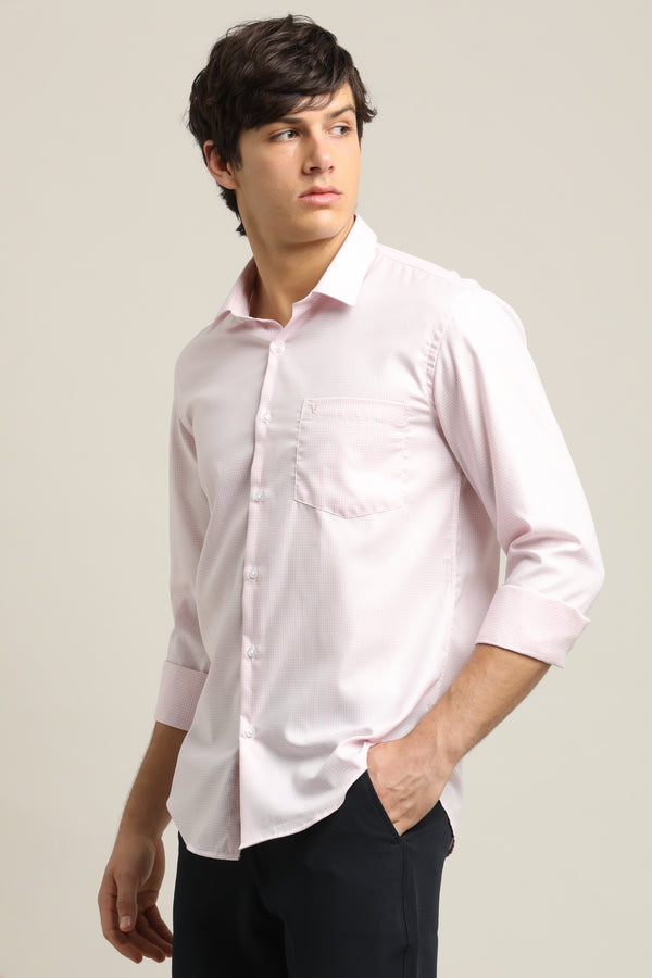 Cotton Stretch Checkered Shirt - Blush Pink