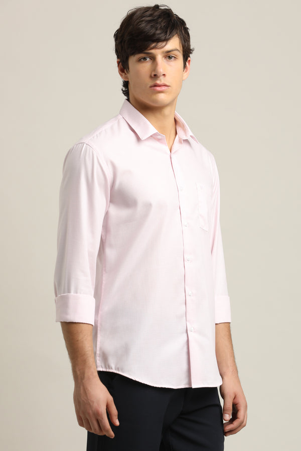 Cotton Stretch Checkered Shirt - Blush Pink — view 4