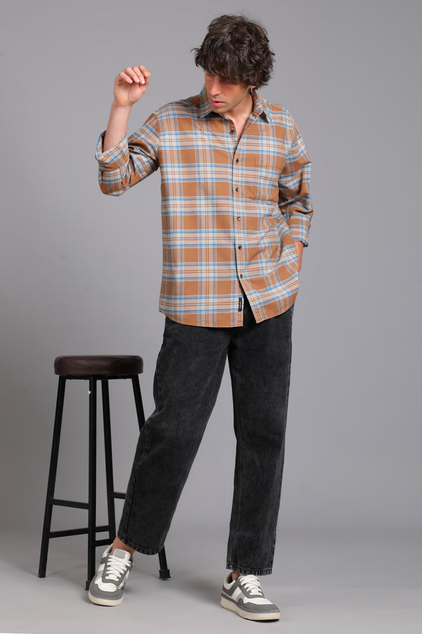 Checked Cotton Casual Shirt - Brown & Blue