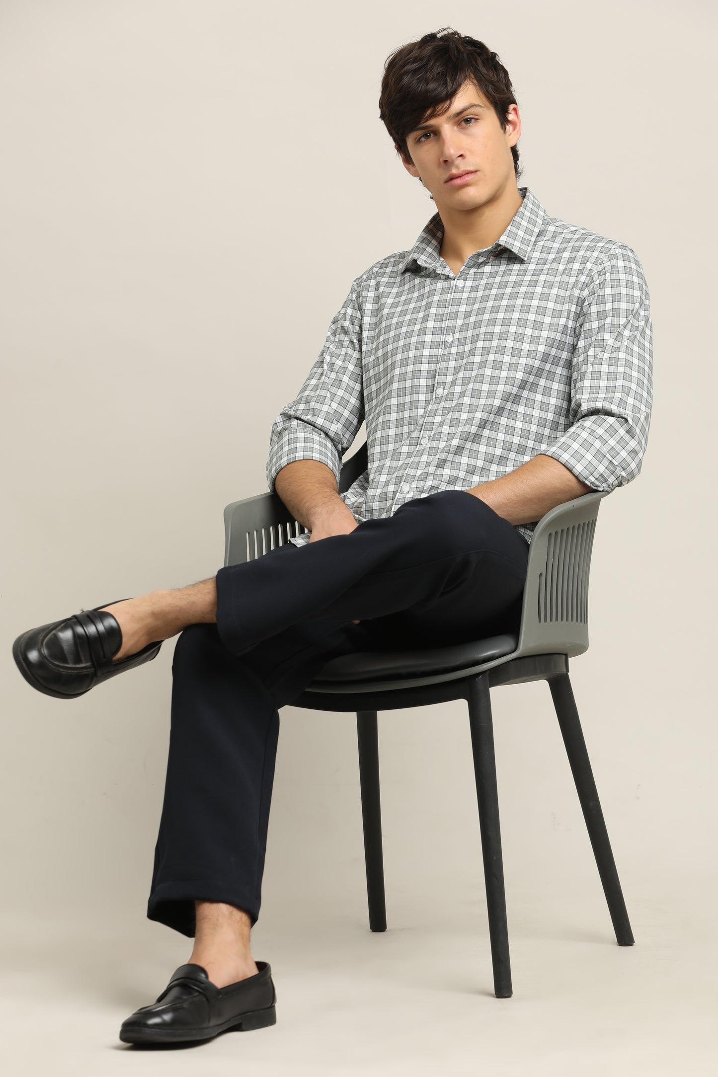 Ash Grey Checked TENCEL Shirt