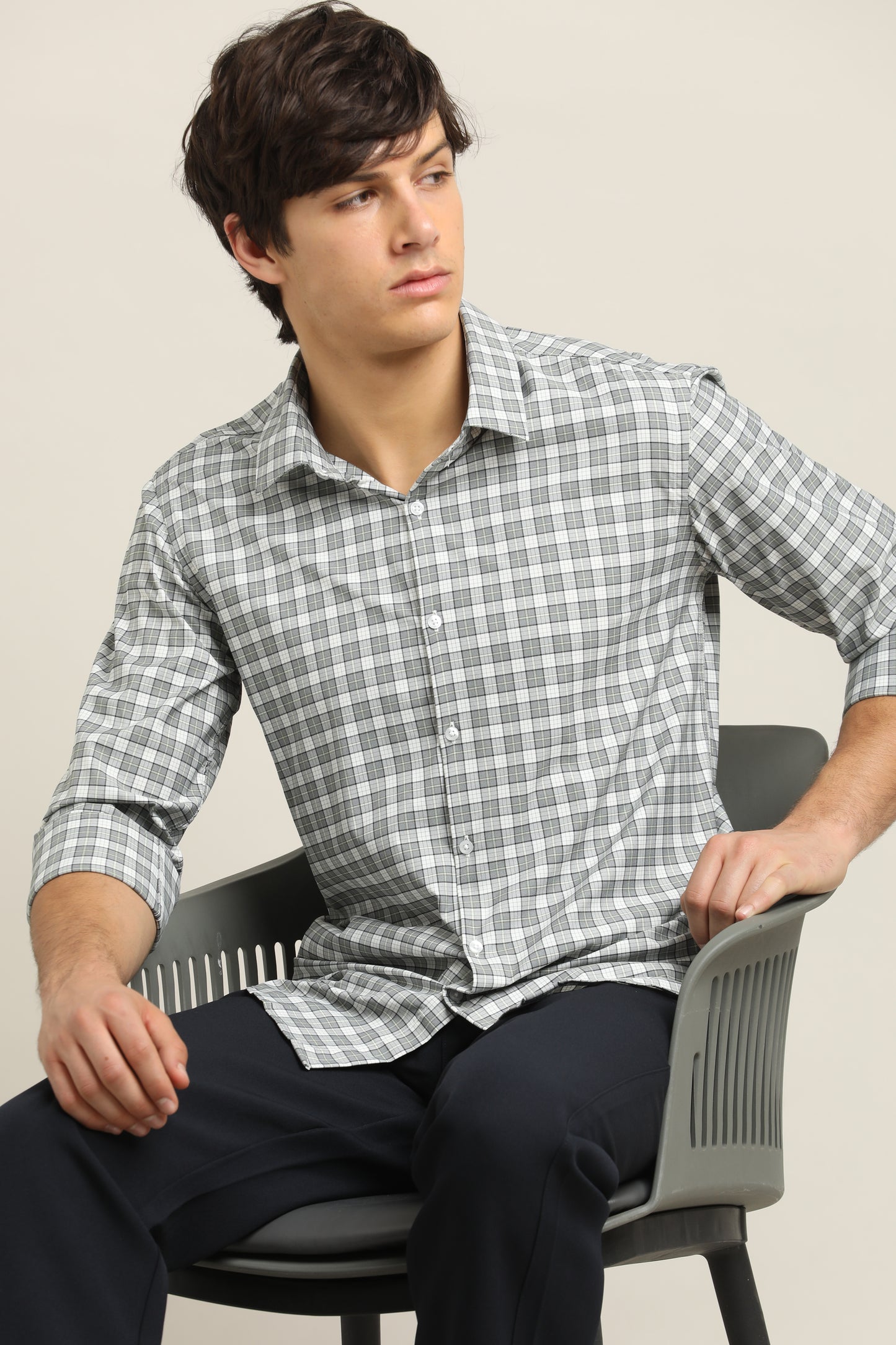 Ash Grey Checked TENCEL Shirt