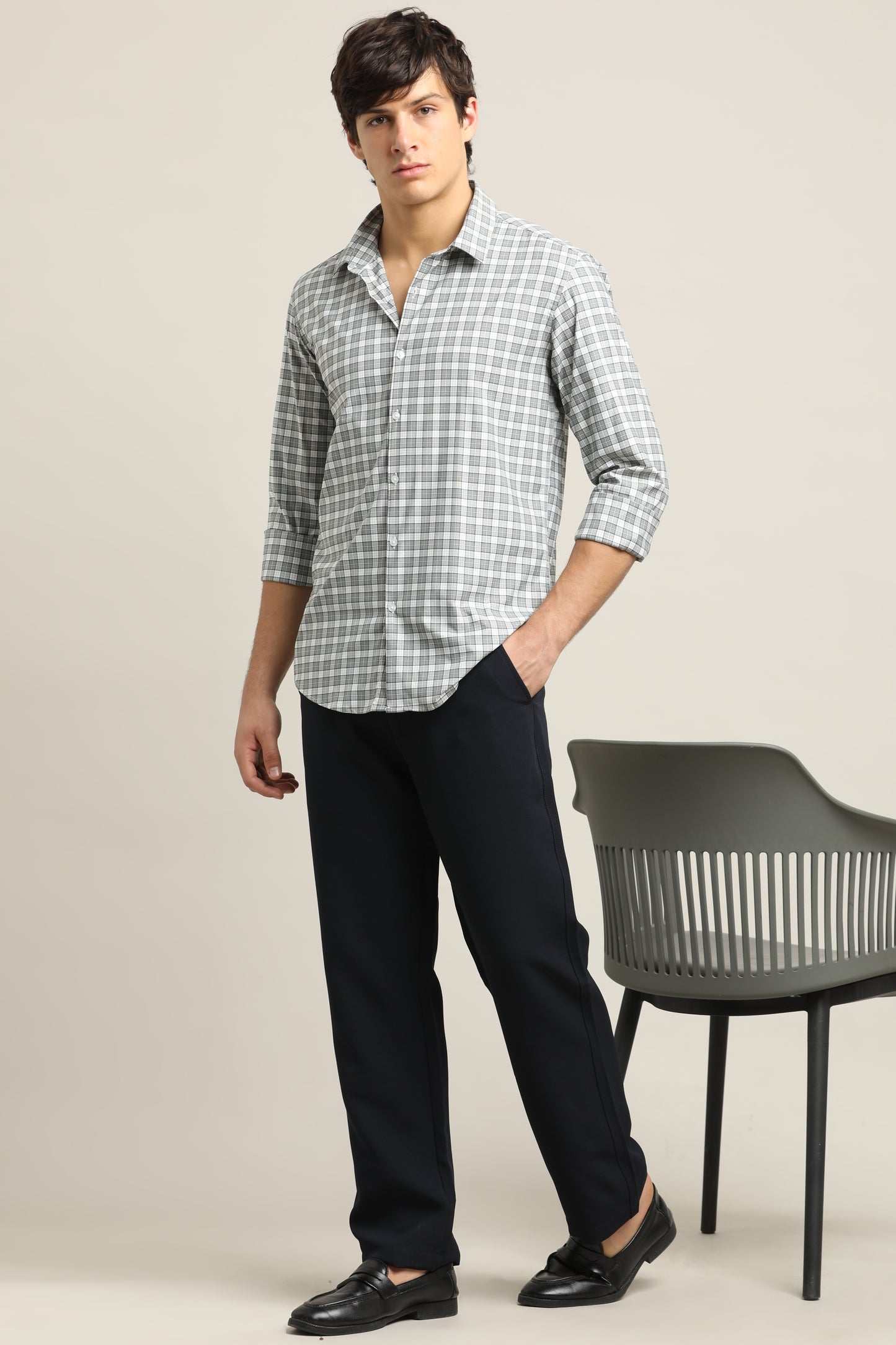 Ash Grey Checked TENCEL Shirt