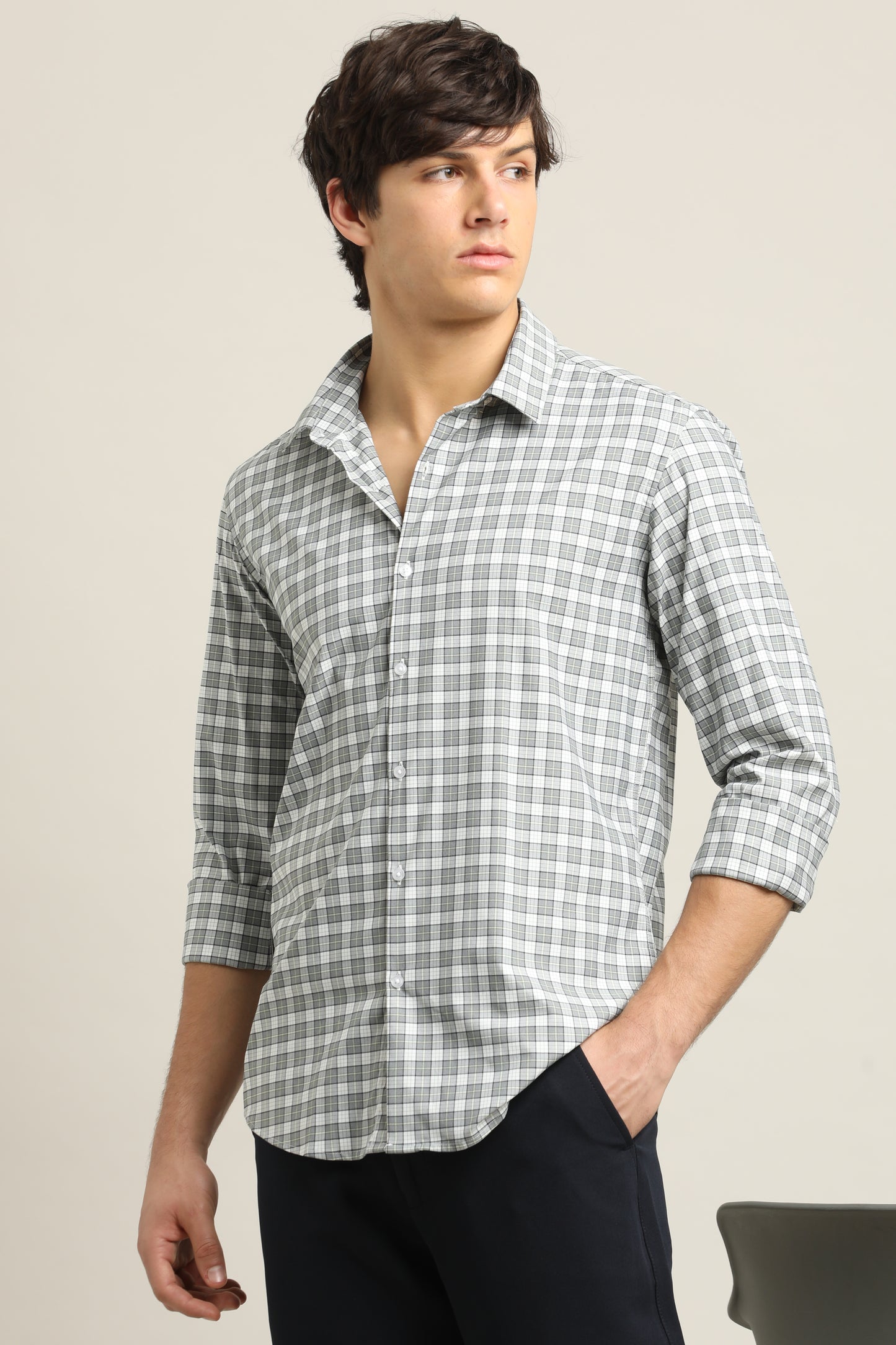 Ash Grey Checked TENCEL Shirt