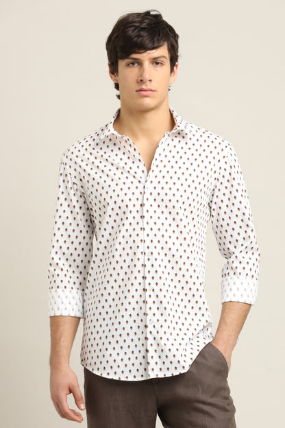Ivory Tan Geo-Print TENCEL Shirt - IVYN