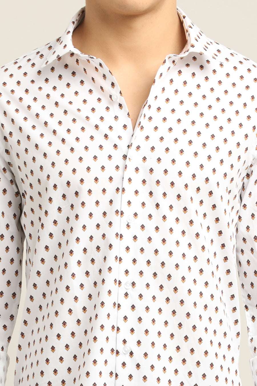 Ivory Tan Geo-Print TENCEL Shirt - IVYN