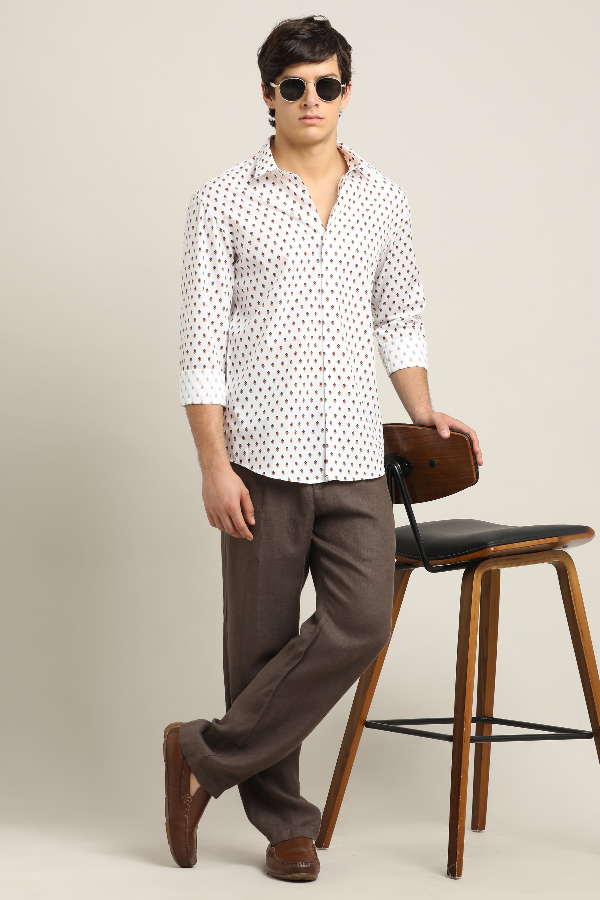 Ivory Tan Geo-Print TENCEL Shirt - IVYN