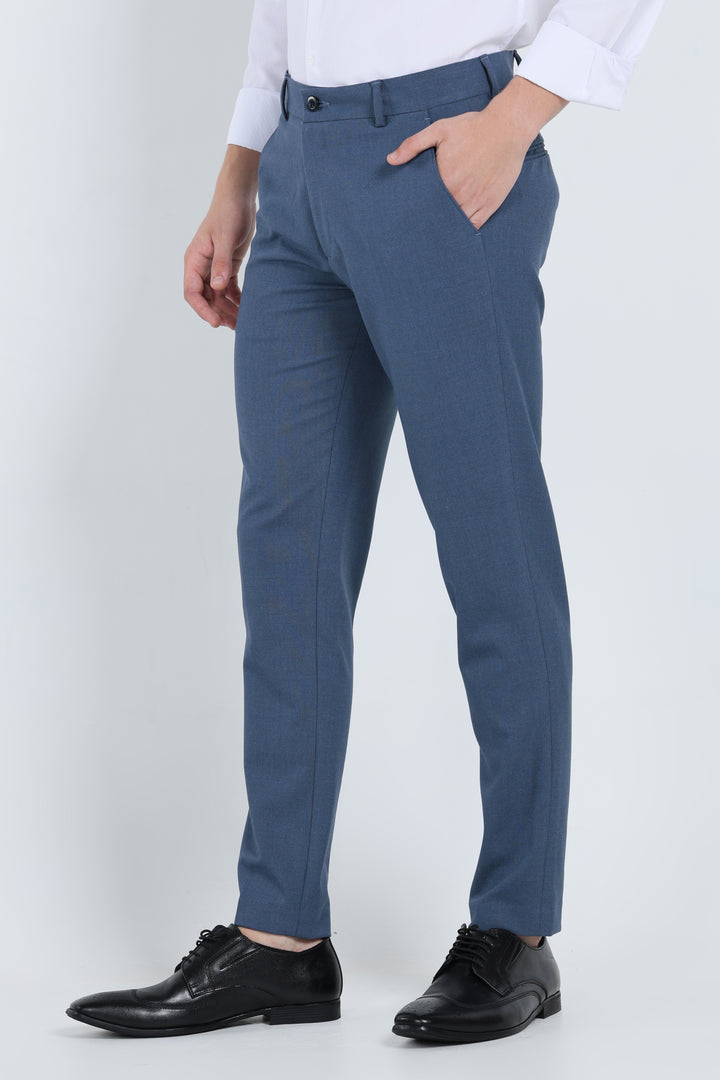Melange Blue Formal Pants - IVYN