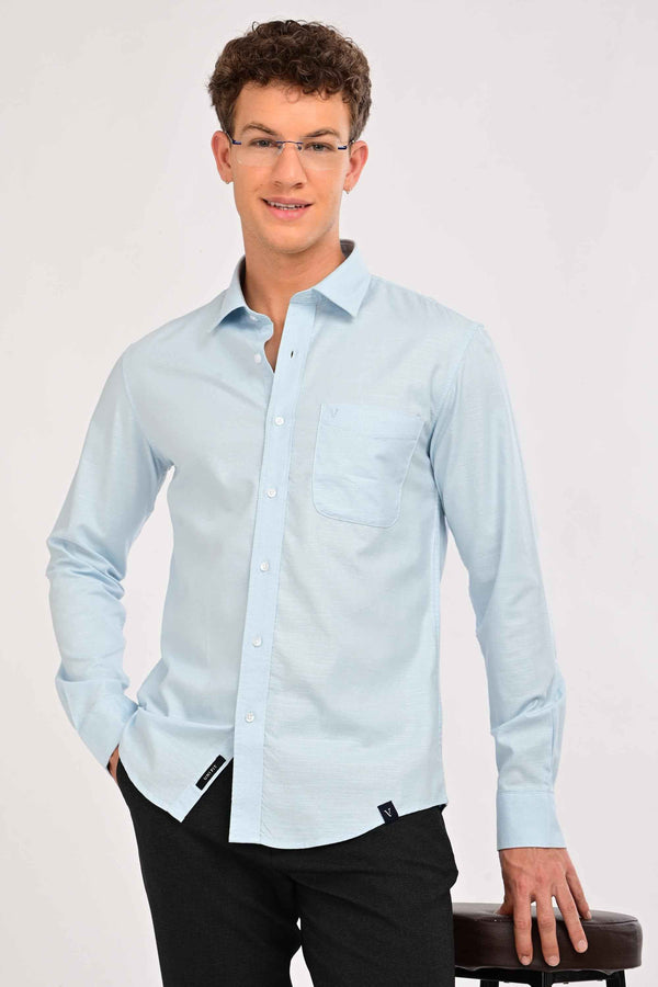Men’s Premium Solid Cotton Shirt – Tailored Comfort Fit - Arctic Blue