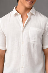 IVYN Pure Linen Half Sleeve Shirt White - Close up