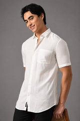 IVYN Pure Linen Half Sleeve Shirt White - Details