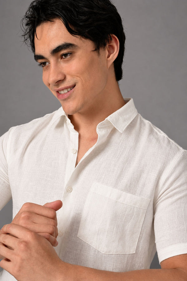 IVYN Signature Series Pure Linen White Half Sleeve Shirt (image 4)