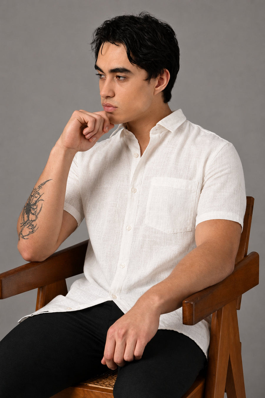 IVYN Pure Linen Half Sleeve Shirt White - Details