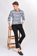 Aiden White & Blue Leaf Shirt - IVYN