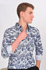 Aiden White & Blue Leaf Shirt - IVYN