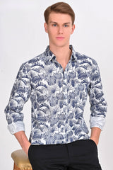 Aiden White & Blue Leaf Shirt - IVYN