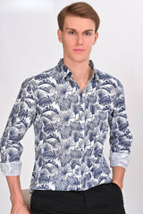 Aiden White & Blue Leaf Shirt - IVYN