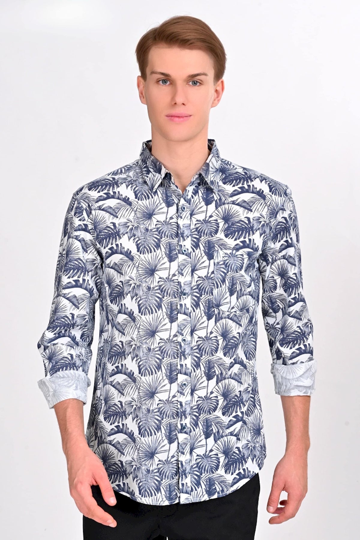 Aiden White & Blue Leaf Shirt