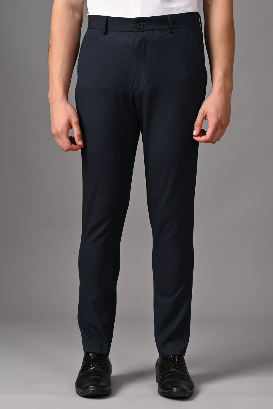 IVYN Ankle-Fit Stretch Trouser in Navy Blue Melange